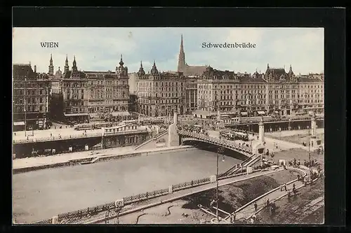 AK Wien, Strassenbahnen auf der Schwedenbrücke