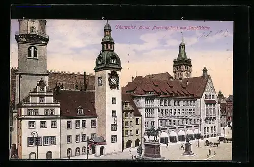 AK Chemnitz, Markt, neues Rathaus und Jacobikirche