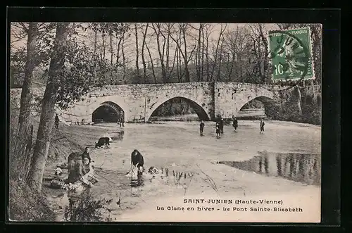 AK Saint-Junien, Le Glane en hiver, Le Pont Saint-Elisabeth