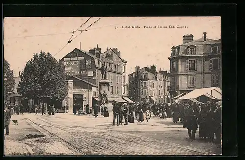 AK Limoges, Place et Statue Sadi-Carnot