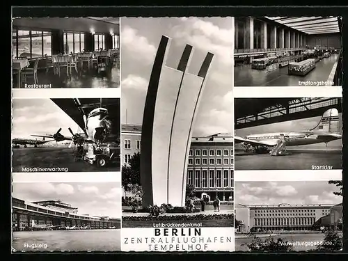 AK Berlin, Zentralflughafen Tempelhof, Flugsteig und Luftbrückendenkmal