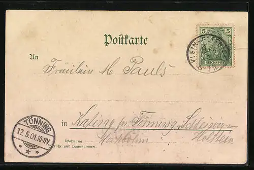 Lithographie Berlin-Wannsee, Pfaueninsel, Partie von der Insel