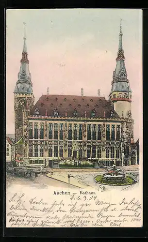 AK Aachen, Brunnen vor dem Rathaus