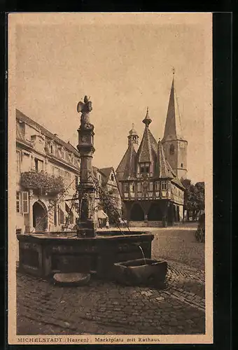 AK Michelstadt, Marktplatz mit Rathaus