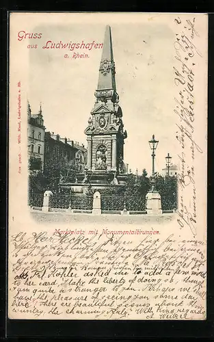 AK Ludwigshafen a. Rhein, Marktplatz mit Monumentalbrunnen