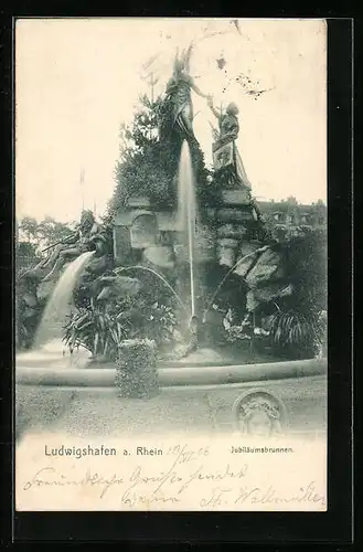 AK Ludwigshafen a. Rhein, Ortspartie am Jubiläumsbrunnen
