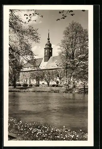 AK Seusslitz a. d. Elbe, Parkansicht mit Kirche