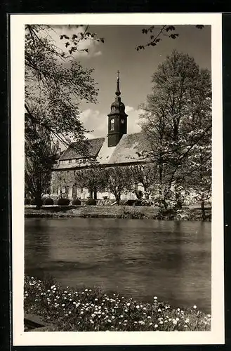 AK Seusslitz a. d. Elbe, Parkansicht mit Kirche