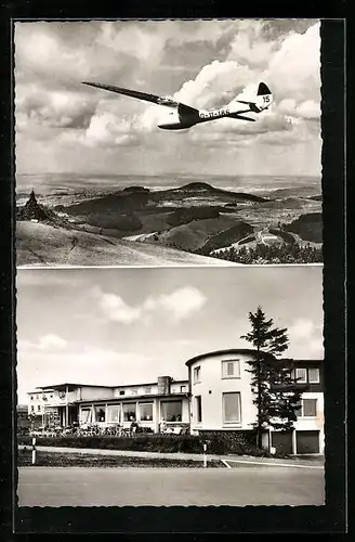 AK Wasserkuppe /Rhön, Gasthof und Hotel Peterchens Mondfahrt, Heinz Peters in Segelflugzeug Condor II a