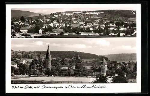 AK Weil der Stadt, Galgenbergsiedlung, Nördliche Stadtmauerpartie im Osten der Stadt