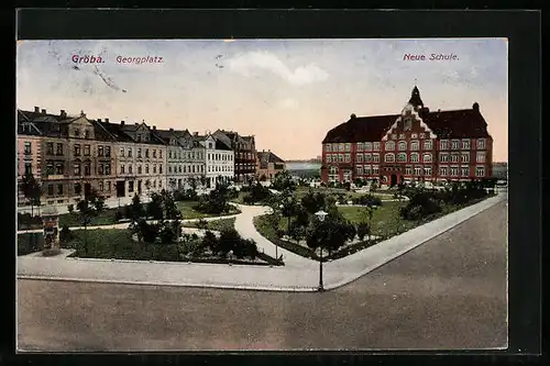 AK Gröba, Georgplatz mit Neue Schule
