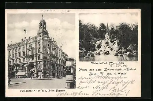 AK Berlin, Weihenstephan-Palast, Friedrichstr. 176 /177, Wasserfall im Victoria-Park