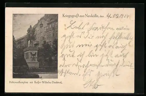 AK Berlin-Neukölln, Hohenzollernplatz mit Kaiser-Wilhelm-Denkmal