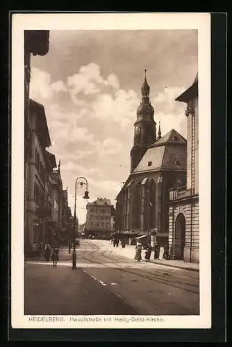 AK Heidelberg, Hauptstrasse mit Heilig-Geist-Kirche