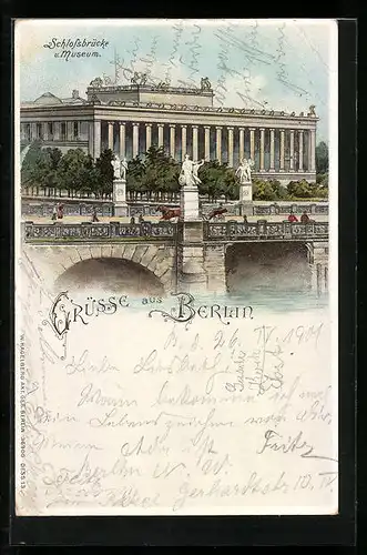 Lithographie Berlin, Schlossbrücke und Museum