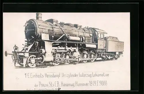 AK 1-E Einheits-Heissdampf-Dreizylinder Güterzug-Lokomotive der Preuss. Sts. EB., HANOMAG, F9000, Eisenbahn