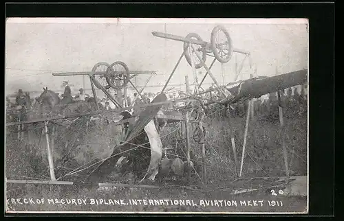 AK Wreck of McCurdy Biplane, International Aviation Meet 1911, Flugzeug