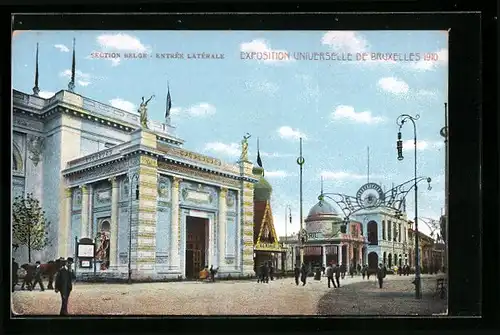 AK Bruxelles, Exposition Universelle 1910, Section Belge, Entrée Latérale