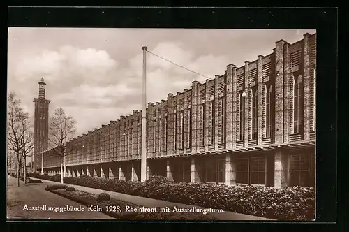 AK Köln, Ausstellungsgebäude 1928, Rheinfront mit Ausstellungsturm