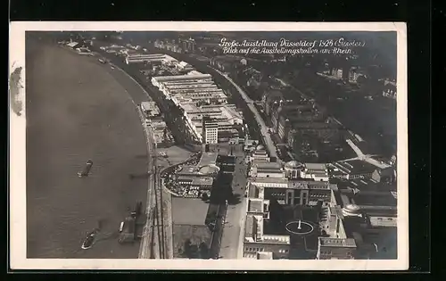AK Düsseldorf, Grosse Ausstellung 1926, Blick auf die Ausstellungshallen am Rhein