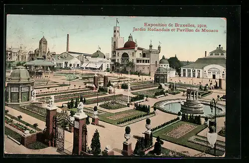 AK Bruxelles, Exposition 1910, Jardin Hollandais et Pavillon de Monaco