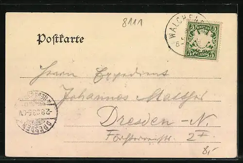 AK Walchensee, Ruderboot vor Ortspanorama