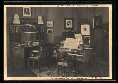 AK Zwickau, Festpostkarte 800-jähriges Stadtjubiläum, Schumann-Gedenkzimmer im König-Albert-Museum