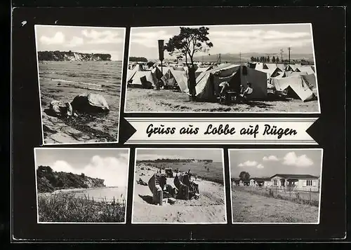 AK Lobbe /Rügen, Ansicht vom Zeltplatz, Strand