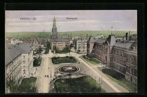 AK Zwickau i. Sa., Albertplatz aus der Vogelschau