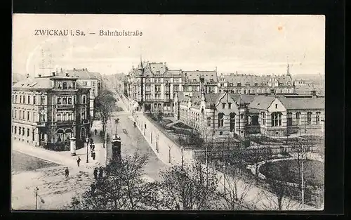 AK Zwickau i. Sa., Blick in die Bahnhofstrasse