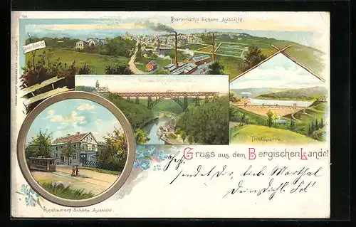 Lithographie Müngsten /Bergisches Land, Kaiser-Wilhelm-Brücke, Thalsperre