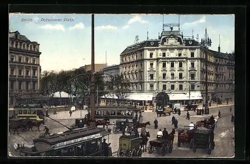 AK Berlin-Tiergarten, Potsdamer Platz mit Strassenbahnen