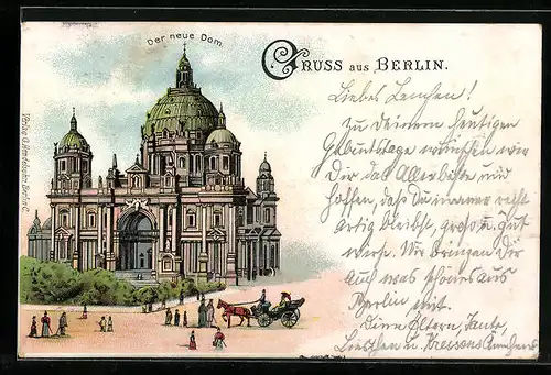 Lithographie Berlin, Passanten vor dem neuen Dom
