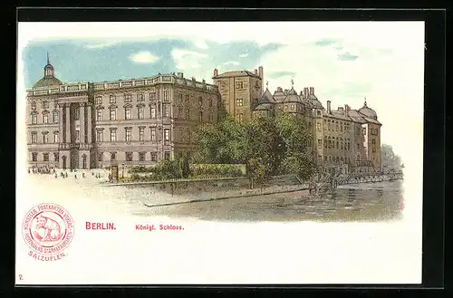Lithographie Berlin, Blick auf das königliche Schloss