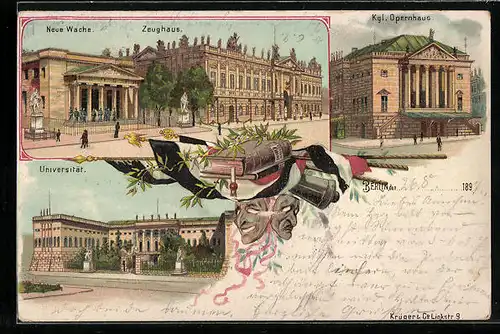 Lithographie Berlin, Kgl. Opernhaus, Zeughaus und Neue Wache