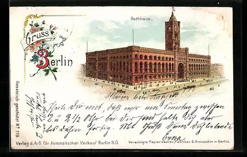 Lithographie Berlin, Blick zum Rathaus, Königstrasse