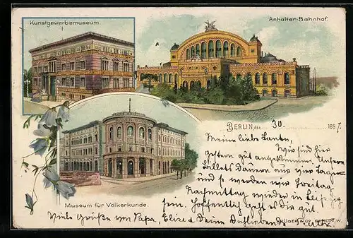 Lithographie Berlin, Kunstgewerbemuseum, Anhalter Bahnhof, Museum für Völkerkunde