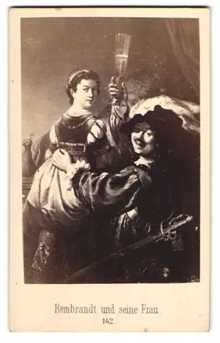 Fotografie unbekannter Fotograf und Ort, Rembrandt und seine Frau Saskia beim Umtrunk, nach Rembrand