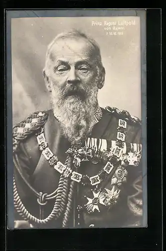 AK Prinzregent Luitpold, Traueranzeige 1912, Portrait in Uniform