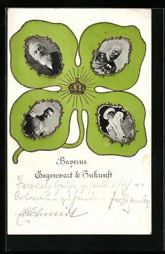 Passepartout-AK Prinzregent Luitpold, Portraits im Kleeblatt, Krone