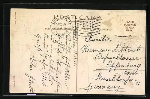 AK Weihnachtsengel mit Stechpalmenzweigen