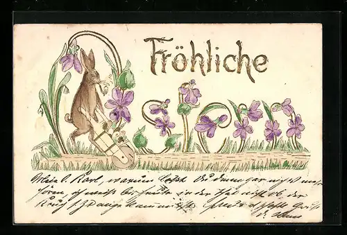 AK Osterhase mit Veilchen