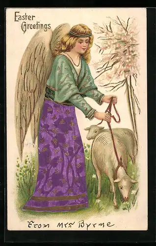 AK Osterengel mit Lämmern