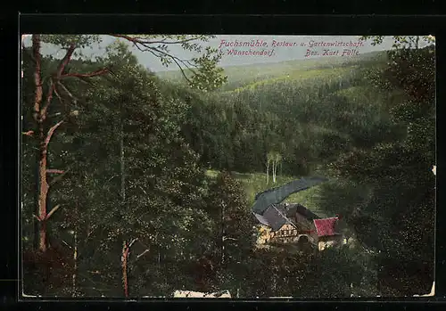 AK Wünschendorf /Elster, Gasthaus Fuchsmühle Kurt Fülle aus der Vogelschau