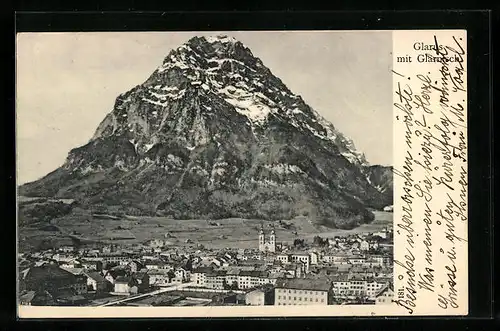 AK Glarus, Blick zum Ort und Glärnisch