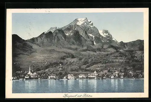 AK Hergiswil, Ortsansicht mit Pilatus