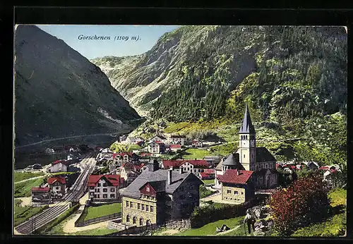 AK Goeschenen, Ortsansicht mit Berg