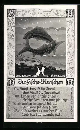 AK Sternzeichen Fische, Die Fische Menschen geb. zwischen 20.Febr. u. 20.März