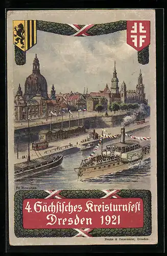 Künstler-AK Dresden, 4. Sächsisches Kreisturnfest 1921, Ortsansicht