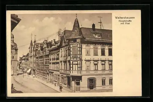 AK Waltershausen, Hautpstrasse mit Geschäften und Post